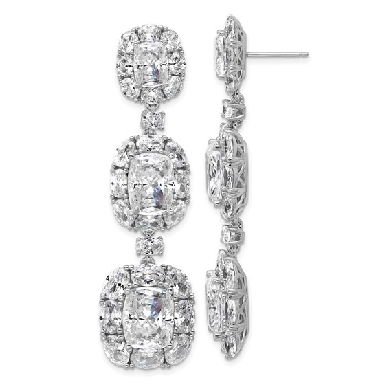 Cheryl M Sterling Silver Rhodium-plated Polished Fancy Cushion-cut CZ Halo Cluster Post Dangle Earrings