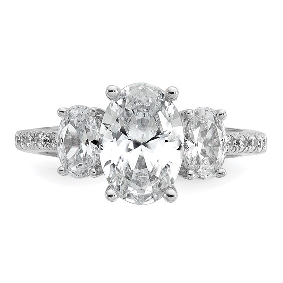 Cheryl M Sterling Silver Rhodium-plated Polished Fancy 3-Stone Oval CZ Ring