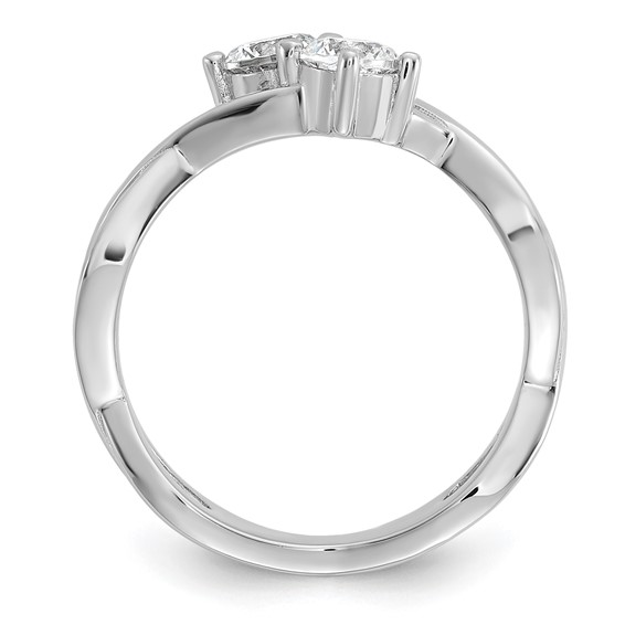 Cheryl M Sterling Silver Rhodium-plated Polished and Crisscross Two Stone CZ Ring