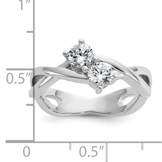 Cheryl M Sterling Silver Rhodium-plated Polished and Crisscross Two Stone CZ Ring