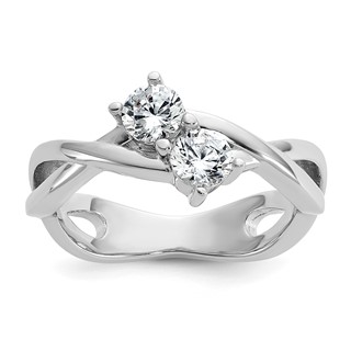 Cheryl M Sterling Silver Rhodium-plated Polished and Crisscross Two Stone CZ Ring