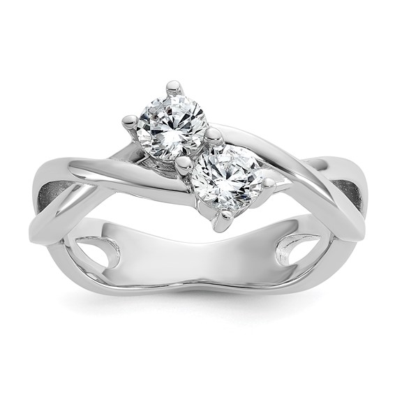 Cheryl M Sterling Silver Rhodium-plated Polished and Crisscross Two Stone CZ Ring