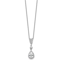 Cheryl M Sterling Silver Rhodium-plated Brilliant-cut CZ Teardrop and Bezel Halo Necklace, 18" view 2
