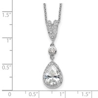 Cheryl M Sterling Silver Rhodium-plated Brilliant-cut CZ Teardrop and Bezel Halo Necklace, 18" view 3
