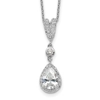 Cheryl M Sterling Silver Rhodium-plated Brilliant-cut CZ Teardrop and Bezel Halo Necklace, 18" view 1