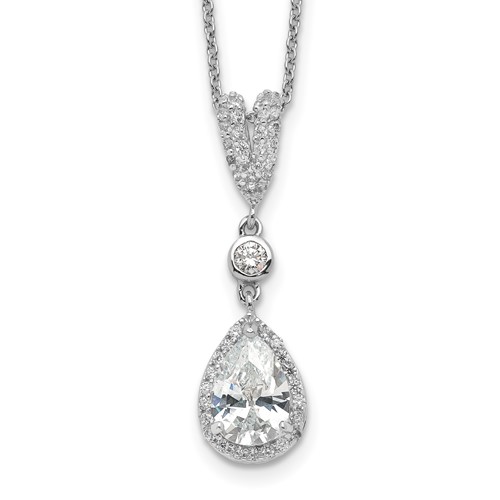 Cheryl M Sterling Silver Rhodium-plated Brilliant-cut CZ Teardrop and Bezel Halo Necklace, 18"
