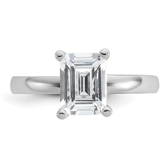 Cheryl M Sterling Silver Rhodium-plated Polished Emerald-cut CZ Ring