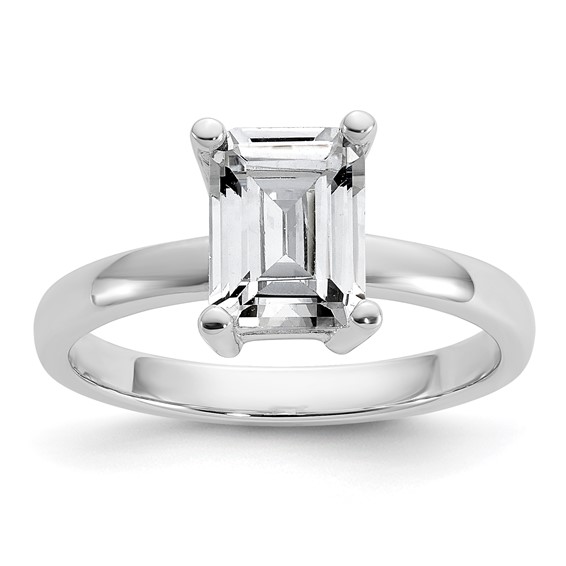 Cheryl M Sterling Silver Rhodium-plated Polished Emerald-cut CZ Ring