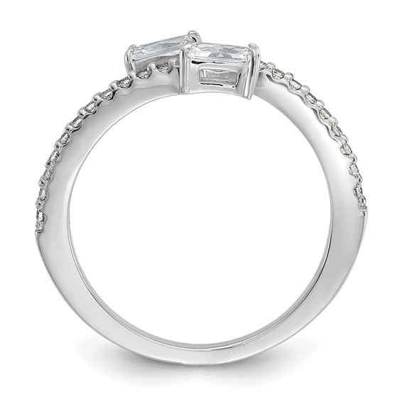 Cheryl M Sterling Silver Rhodium-plated Polished Fancy Emerald-cut CZ Bypass Ring