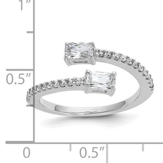 Cheryl M Sterling Silver Rhodium-plated Polished Fancy Emerald-cut CZ Bypass Ring
