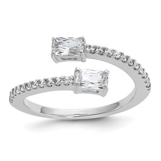 Cheryl M Sterling Silver Rhodium-plated Polished Fancy Emerald-cut CZ Bypass Ring