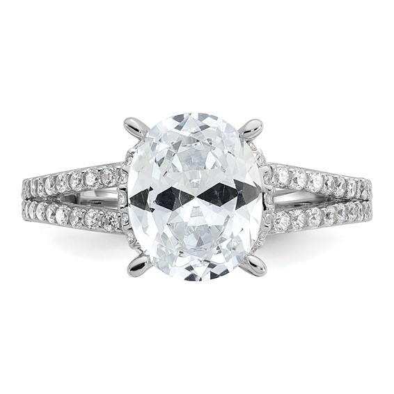 Cheryl M Sterling Silver Rhodium-plated Polished Fancy Oval CZ Ring
