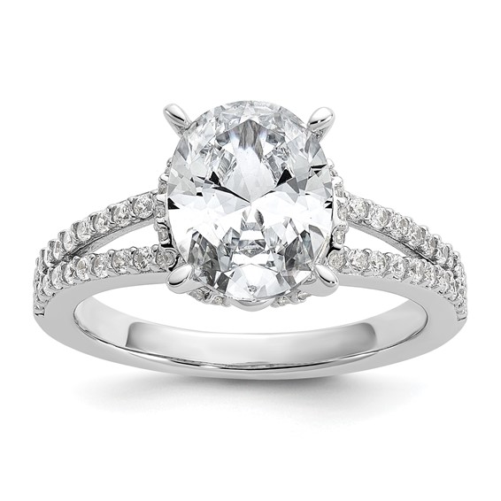 Cheryl M Sterling Silver Rhodium-plated Polished Fancy Oval CZ Ring