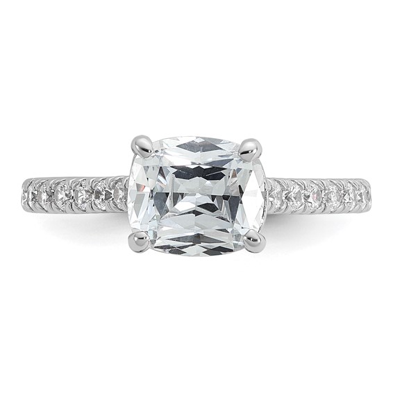 Cheryl M Sterling Silver Rhodium-plated Polished Fancy East-West Cushion-cut CZ Ring
