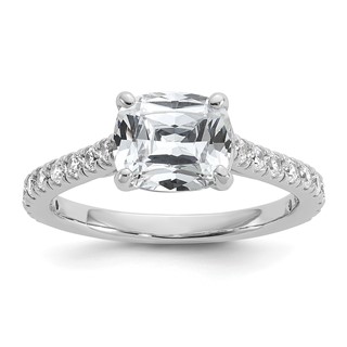 Cheryl M Sterling Silver Rhodium-plated Polished Fancy East-West Cushion-cut CZ Ring