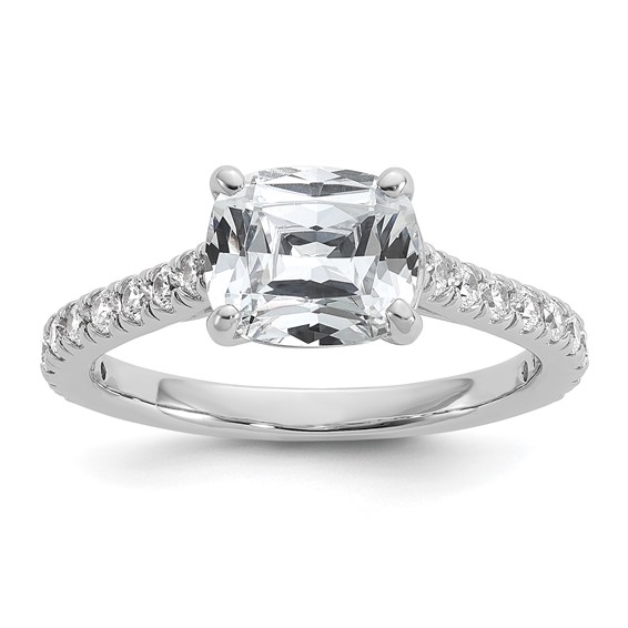Cheryl M Sterling Silver Rhodium-plated Polished Fancy East-West Cushion-cut CZ Ring