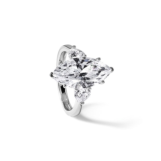 Cheryl M Sterling Silver Rhodium-plated Polished Fancy Marquise & Hearts CZ Ring