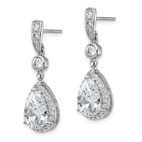 Cheryl M Sterling Silver Rhodium-plated Brilliant-cut CZ Teardrop and Bezel Halo Post Dangle Earrings view 2