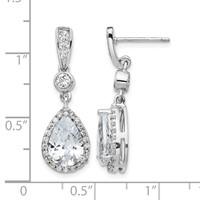 Cheryl M Sterling Silver Rhodium-plated Brilliant-cut CZ Teardrop and Bezel Halo Post Dangle Earrings view 4