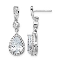 Cheryl M Sterling Silver Rhodium-plated Brilliant-cut CZ Teardrop and Bezel Halo Post Dangle Earrings view 1