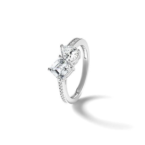 Cheryl M Sterling Silver Rhodium-plated Polished Pear and Square CZ Ring