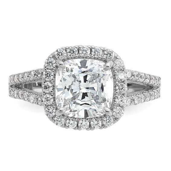 Cheryl M Sterling Silver Rhodium-plated Polished Cushion-cut CZ Halo Ring