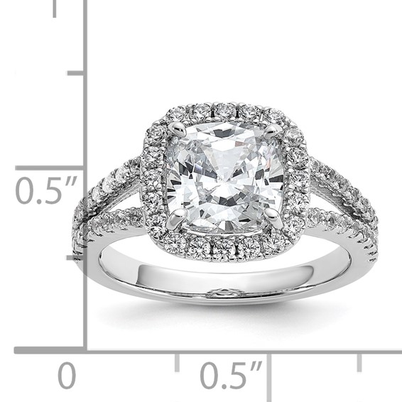Cheryl M Sterling Silver Rhodium-plated Polished Cushion-cut CZ Halo Ring