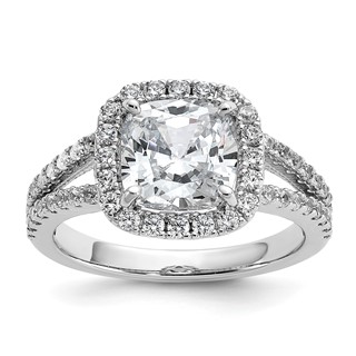 Cheryl M Sterling Silver Rhodium-plated Polished Cushion-cut CZ Halo Ring