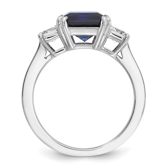 Cheryl M Sterling Silver Rhodium-plated Polished Fancy Blue and White CZ 3-Stone Ring