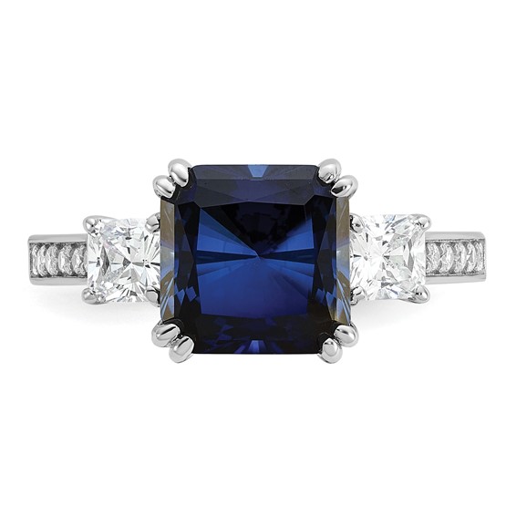 Cheryl M Sterling Silver Rhodium-plated Polished Fancy Blue and White CZ 3-Stone Ring