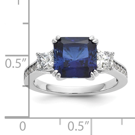 Cheryl M Sterling Silver Rhodium-plated Polished Fancy Blue and White CZ 3-Stone Ring