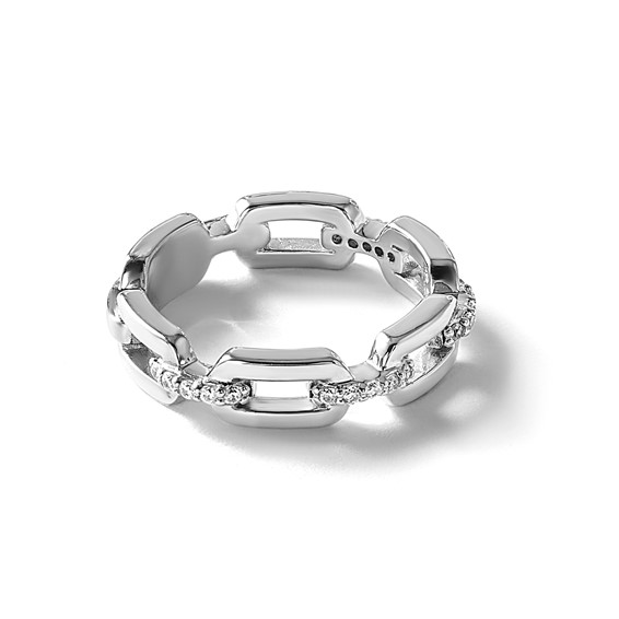 Cheryl M Sterling Silver Rhodium-plated Polished CZ Link Ring