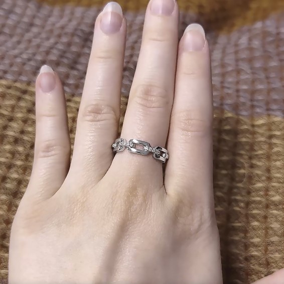 Cheryl M Sterling Silver Rhodium-plated Polished CZ Link Ring