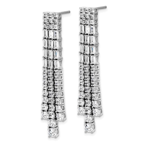 Cheryl M Sterling Silver Rhodium-plated Polished Fancy 3-Row CZ Post Dangle Earrings