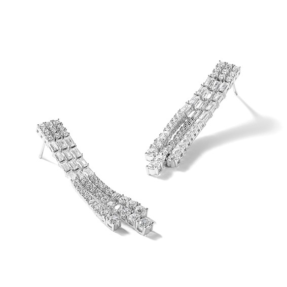 Cheryl M Sterling Silver Rhodium-plated Polished Fancy 3-Row CZ Post Dangle Earrings