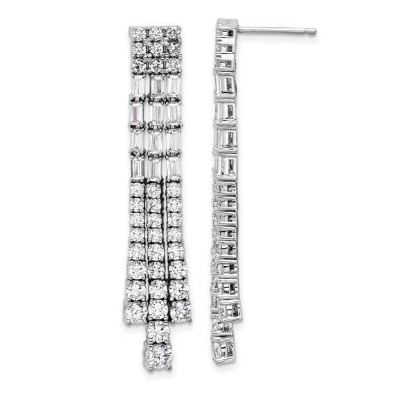 Cheryl M Sterling Silver Rhodium-plated Polished Fancy 3-Row CZ Post Dangle Earrings
