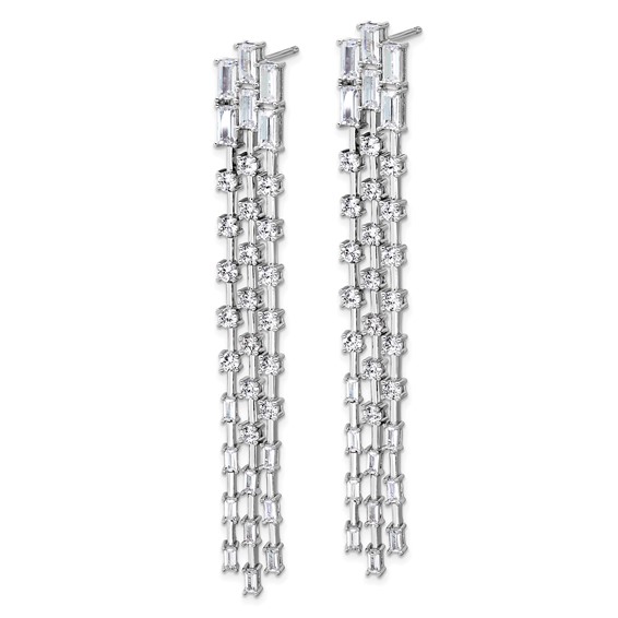 Cheryl M Sterling Silver Rhodium-plated Polished Fancy 3-Row CZ Post Dangle Earrings