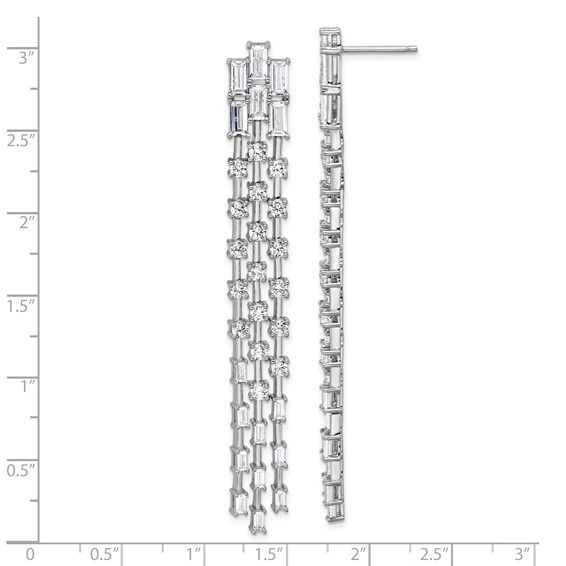 Cheryl M Sterling Silver Rhodium-plated Polished Fancy 3-Row CZ Post Dangle Earrings