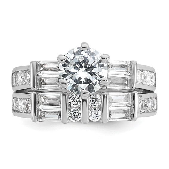 Cheryl M Sterling Silver Rhodium-plated Polished CZ Ring Set