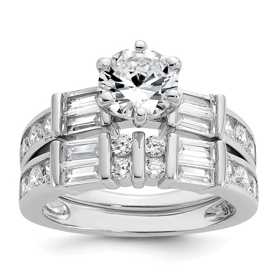 Cheryl M Sterling Silver Rhodium-plated Polished CZ Ring Set