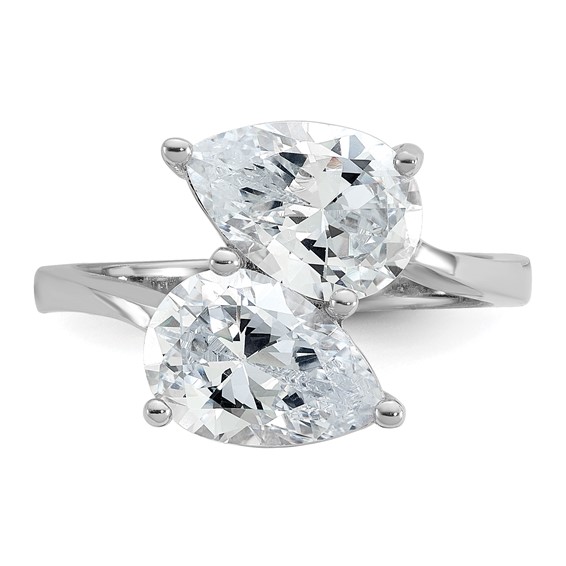 Cheryl M Sterling Silver Rhodium-plated Polished Double Pear CZ Ring