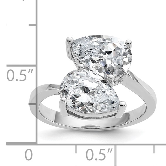 Cheryl M Sterling Silver Rhodium-plated Polished Double Pear CZ Ring