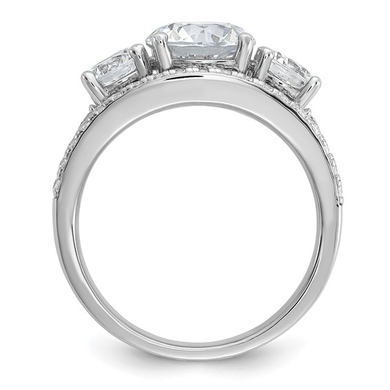 Cheryl M Sterling Silver Rhodium-plated Polished 3-Stone CZ Ring with 2 Bands Ring Set