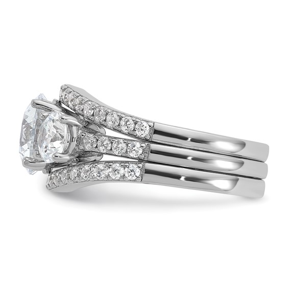 Cheryl M Sterling Silver Rhodium-plated Polished 3-Stone CZ Ring with 2 Bands Ring Set