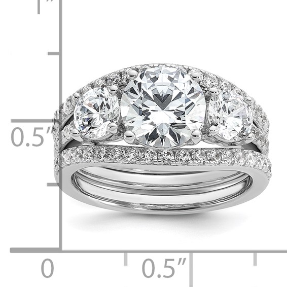 Cheryl M Sterling Silver Rhodium-plated Polished 3-Stone CZ Ring with 2 Bands Ring Set