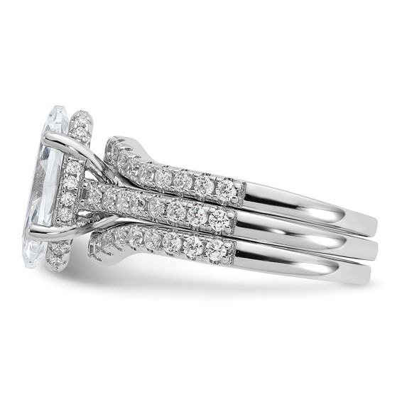 Cheryl M Sterling Silver Rhodium-plated Polished Marquise CZ with Two Bands Ring Set