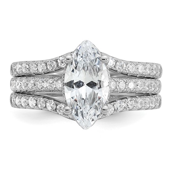 Cheryl M Sterling Silver Rhodium-plated Polished Marquise CZ with Two Bands Ring Set