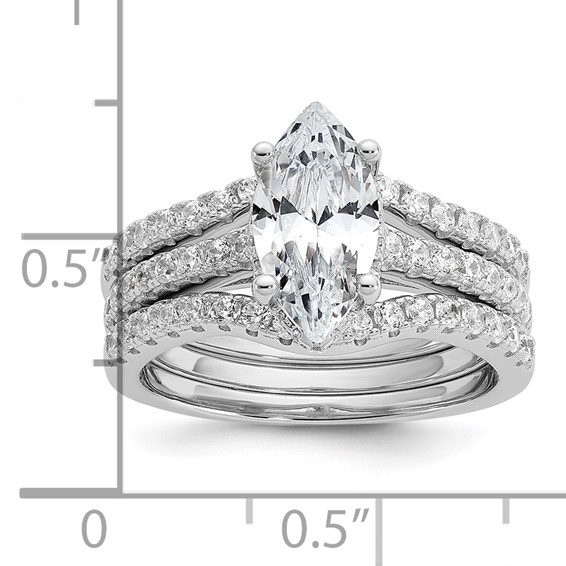 Cheryl M Sterling Silver Rhodium-plated Polished Marquise CZ with Two Bands Ring Set