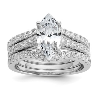 Cheryl M Sterling Silver Rhodium-plated Polished Marquise CZ with Two Bands Ring Set