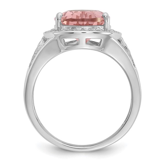 Cheryl M Sterling Silver Rhodium-plated Polished Pink Nano Crystal and CZ Teardrop Halo Ring